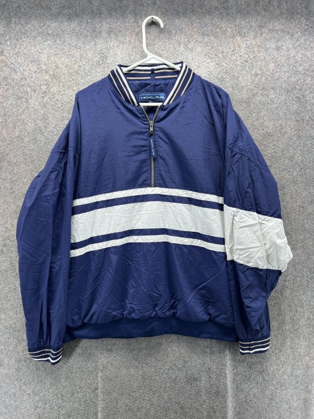 Nicklaus Windbreaker Jacket Mens XL Blue White 1/4 Zip Striped Golf Pullover